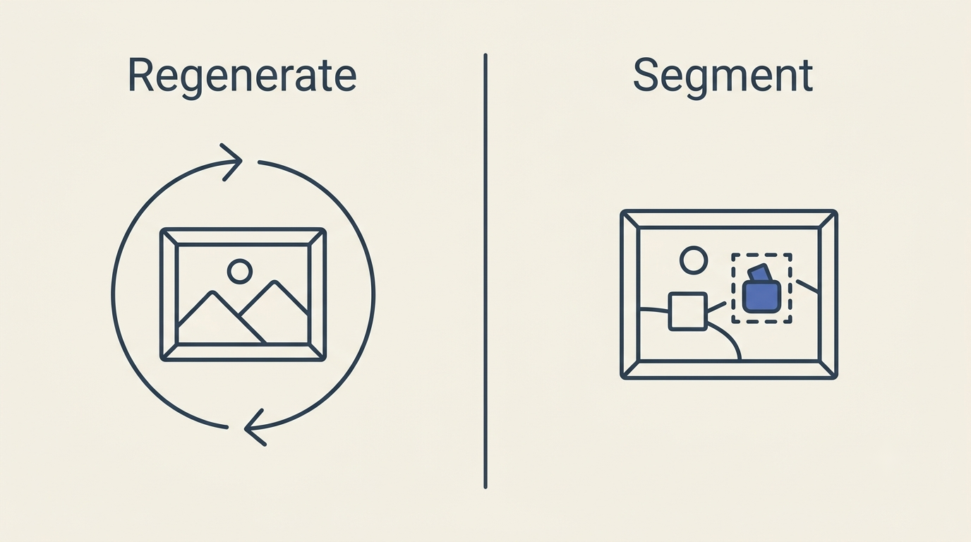 Regenerating a whole image versus segmenting and editing one object inside it